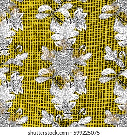 Vector oriental ornament. Golden pattern on yellow background with golden elements. Oriental ornament in the style of baroque. Traditional classic golden pattern.