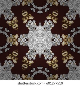 Vector oriental ornament. Golden pattern on brown background with golden elements. Seamless oriental ornament in the style of baroque. Traditional classic golden pattern.