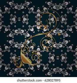 Vector oriental ornament. Golden pattern on blue background with golden elements. Golden pattern.