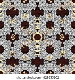 Vector oriental ornament. Golden pattern on brown background with golden elements. Oriental ornament in the style of baroque. Traditional classic golden pattern.
