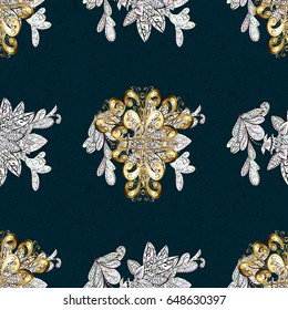 Vector oriental ornament. Golden pattern on colorfil background with golden elements. Seamless oriental ornament in the style of baroque. Traditional classic golden pattern.