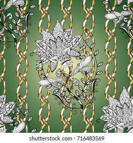 Vector oriental ornament. Golden pattern on green, white and neutral colors with golden elements. Ornamental oriental ornament in the style of baroque. Traditional classic golden pattern.