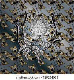 Vector oriental ornament. Golden pattern on gray, neutral and black colors with golden elements. Ornamental oriental ornament in the style of baroque. Traditional classic golden pattern.