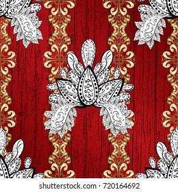 Vector oriental ornament. Golden pattern on white, red and black colors with golden elements. Oriental ornament in the style of baroque. Traditional classic golden pattern.