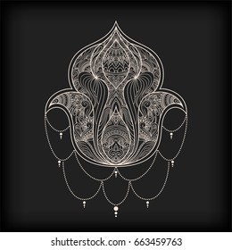Vector oriental ornament lotus, ethnic zentangled henna tattoo, patterned Indian paisley. Multicolored hand drawn illustration in doodle zen tangle sketch style