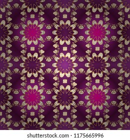 Vector oriental ornament. Ornamental pattern on purple, white and brown colors with golden elements. Ornamental golden pattern.