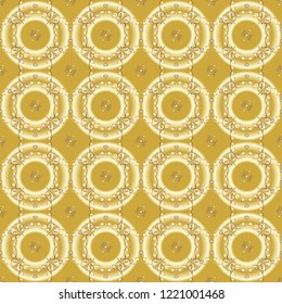 Vector oriental ornament. Ornamental pattern on yellow, beige and neutral colors with golden elements. Ornamental golden pattern.