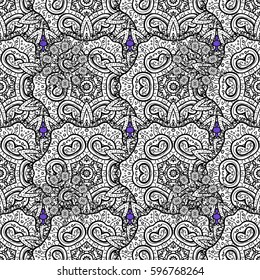 Vector oriental ornament. Pattern on violet background with white elements. White pattern.