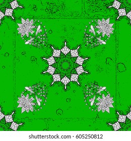 Vector oriental ornament. Pattern on green background with white elements. White pattern.