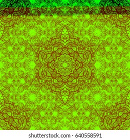 Vector oriental ornament. Pattern on green background with dark elements. Dark pattern.