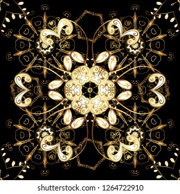 Vector oriental ornament. Seamless golden pattern. Golden pattern on black and beige colors with golden elements.