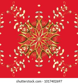 Vector oriental ornament. Seamless pattern on red and yellow colors with golden elements. Seamless golden pattern.