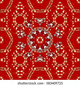 Vector oriental ornament. Seamless pattern on red background with golden elements and with white doodles. Seamless Golden pattern.
