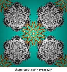 Vector oriental ornament. Seamless pattern on blue background with golden elements and with white doodles. Seamless Golden pattern.