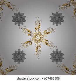 Vector oriental ornament. Seamless pattern on gray background with golden elements and with white doodles. Seamless Golden pattern.