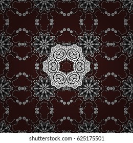 Vector oriental ornament. Seamless pattern on brown background with white elements. Seamless white pattern.