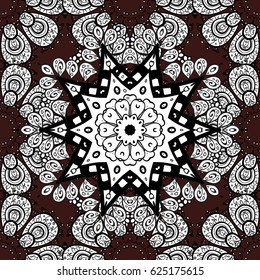 Vector oriental ornament. Seamless pattern on brown background with white elements. Seamless white pattern.