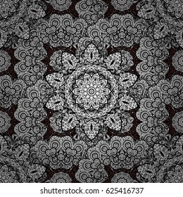 Vector oriental ornament. Seamless pattern on brown background with white elements. Seamless white pattern.