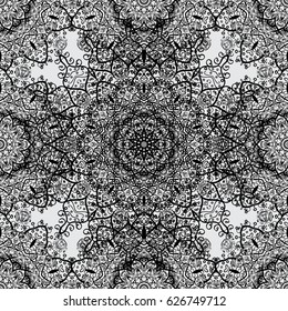 Vector oriental ornament. Seamless pattern on gray background with dim elements. Seamless dim pattern.