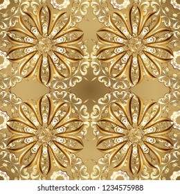 Vector oriental ornament. Seamless oriental ornament in the style of baroque. Traditional classic golden pattern. Golden pattern on beige colors with golden elements.