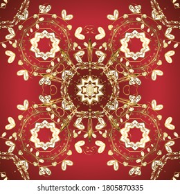 Vector oriental ornament. Seamless oriental ornament in the style of baroque. Golden pattern on brown, red and white colors with golden elements. Traditional classic golden pattern.