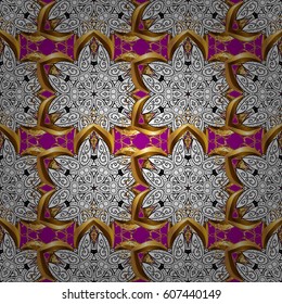 Vector oriental ornament. Seamless oriental ornament in the style of baroque. Traditional classic golden pattern. Golden pattern on magenta background with golden elements.
