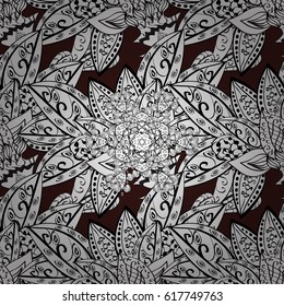 Vector oriental ornament. Seamless oriental ornament in the style of baroque. Traditional classic white pattern. White pattern on brown background with white elements.