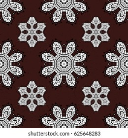 Vector oriental ornament. Seamless oriental ornament in the style of baroque. White pattern on brown background with white elements. Traditional classic white pattern.