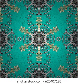 Vector oriental ornament. Oriental ornament in the style of baroque. Traditional classic golden pattern. Golden pattern on blue background with golden elements.