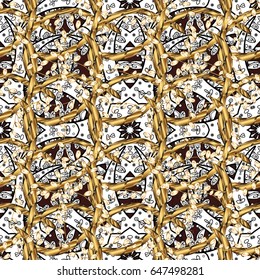 Vector oriental ornament. Oriental ornament in the style of baroque. Traditional classic golden pattern. Golden pattern on brown background with golden elements.