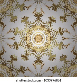 Vector oriental ornament. Traditional classic golden pattern. Golden pattern on white and yellow colors with golden elements. Seamless oriental ornament in the style of baroque.