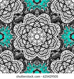 Vector oriental ornament. White pattern on blue background with white elements. White pattern.