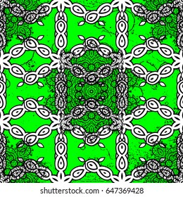 Vector oriental ornament. White pattern on green background with white elements. Oriental ornament in the style of baroque. Traditional classic white pattern.