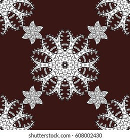 Vector oriental ornament. Whiteen pattern on brown background with white elements. Seamless oriental ornament in the style of baroque. Traditional classic white pattern.