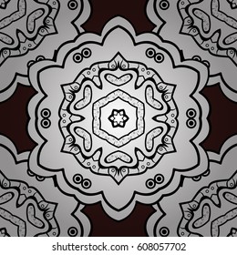 Vector oriental ornament. Whiteen pattern on brown background with white elements. Seamless white pattern.