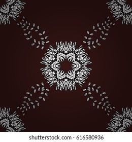 Vector oriental ornament. Whiteen pattern on brown background with white elements. Seamless white pattern.