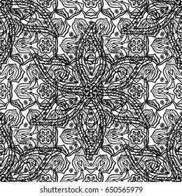 Vector oriental ornament. Whiteen pattern on green background with white elements. Seamless oriental ornament in the style of baroque. Traditional classic white pattern.