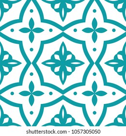 Vector oriental pattern in blue color. Tile or dutch tile style. Turkish pattern