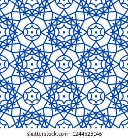 Vector oriental pattern in blue color. Turkish, Spanish, Moorish, Moroccan pattern