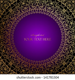 Vector oriental purple frame with gold ornament