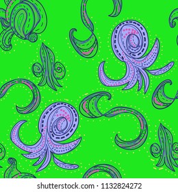 Vector oriental seamless pattern on green background