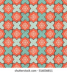 Vector Oriental seamless pattern. Realistic Vintage Moroccan, Portuguese octagonal tiles. Effect of decorative aging can be removed