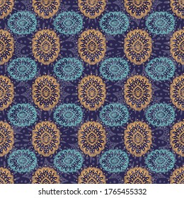 Vector Oriental Seamless Pattern. Textile and Surface Pattern Design. Blue and teal Wallpaper ornament.