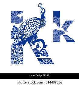 Vector of Oriental style alphabet - K. Traditional Chinese style.