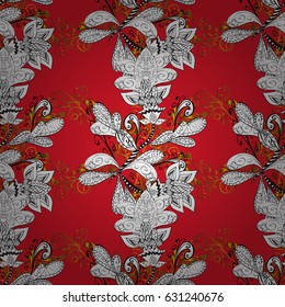 Vector oriental style arabesques. Seamless pattern on red background with golden elements. Brilliant lace, stylized flowers, paisley. Openwork delicate golden pattern. Seamless golden texture curls.