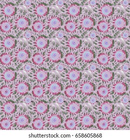 Vector oriental style arabesques. Seamless pattern with green and violet elements, curls and ornaments.