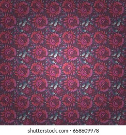 Vector oriental style arabesques. Seamless pattern with pink and purple elements, curls and ornaments.