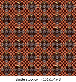 Vector oriental style in black, brown and red colors. Seamless pattern in ethnic traditional style. Abstract vintage pattern with decorative tiles pattern.