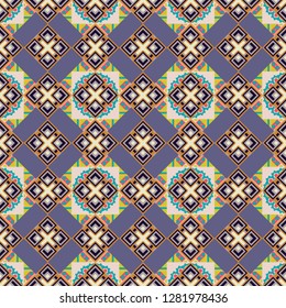 Vector oriental style in black, neutral and orange colors. Abstract vintage pattern with decorative tiles pattern. Seamless pattern in ethnic traditional style.