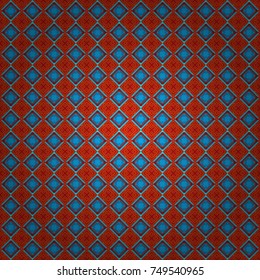 Vector oriental style in blue, orange and red colors. Seamless pattern in ethnic traditional style. Abstract vintage pattern with decorative tiles pattern.